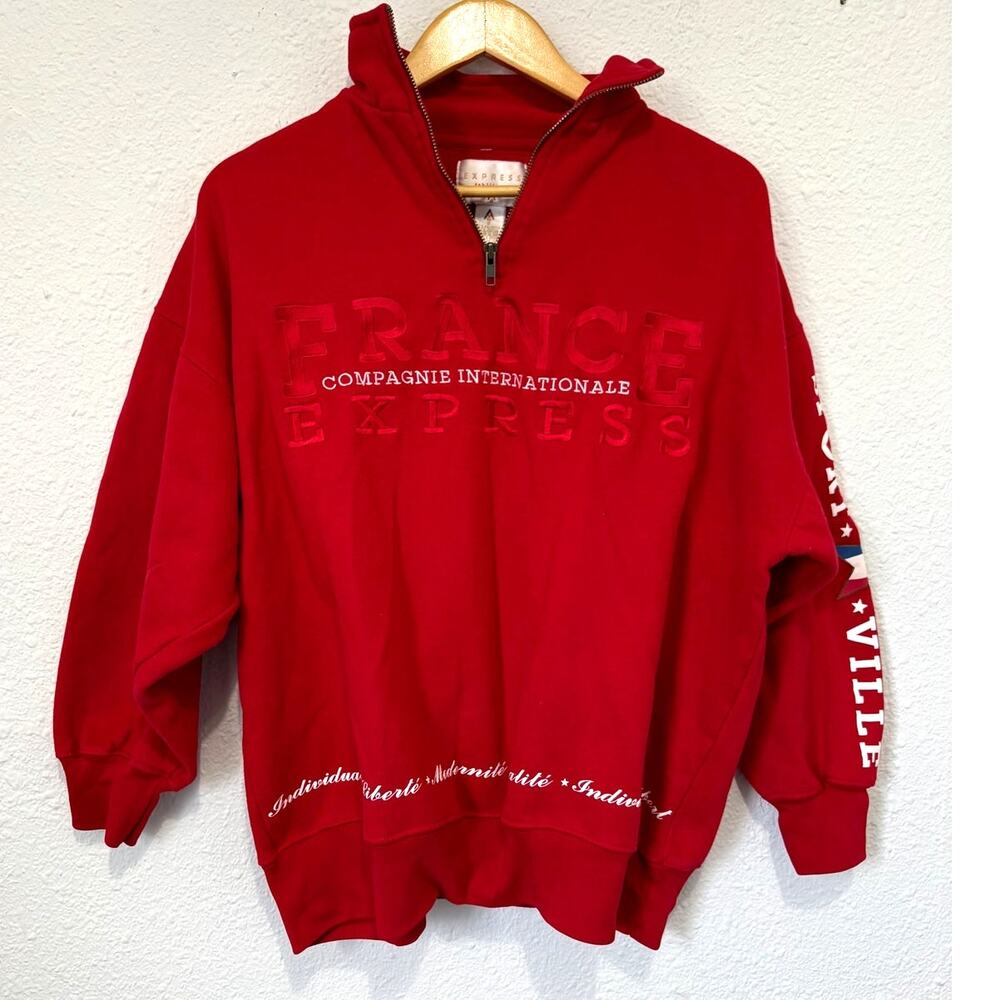 Vintage Express Athletique Red Quarter Zip France 90s Embroidered Sport Gorpcore